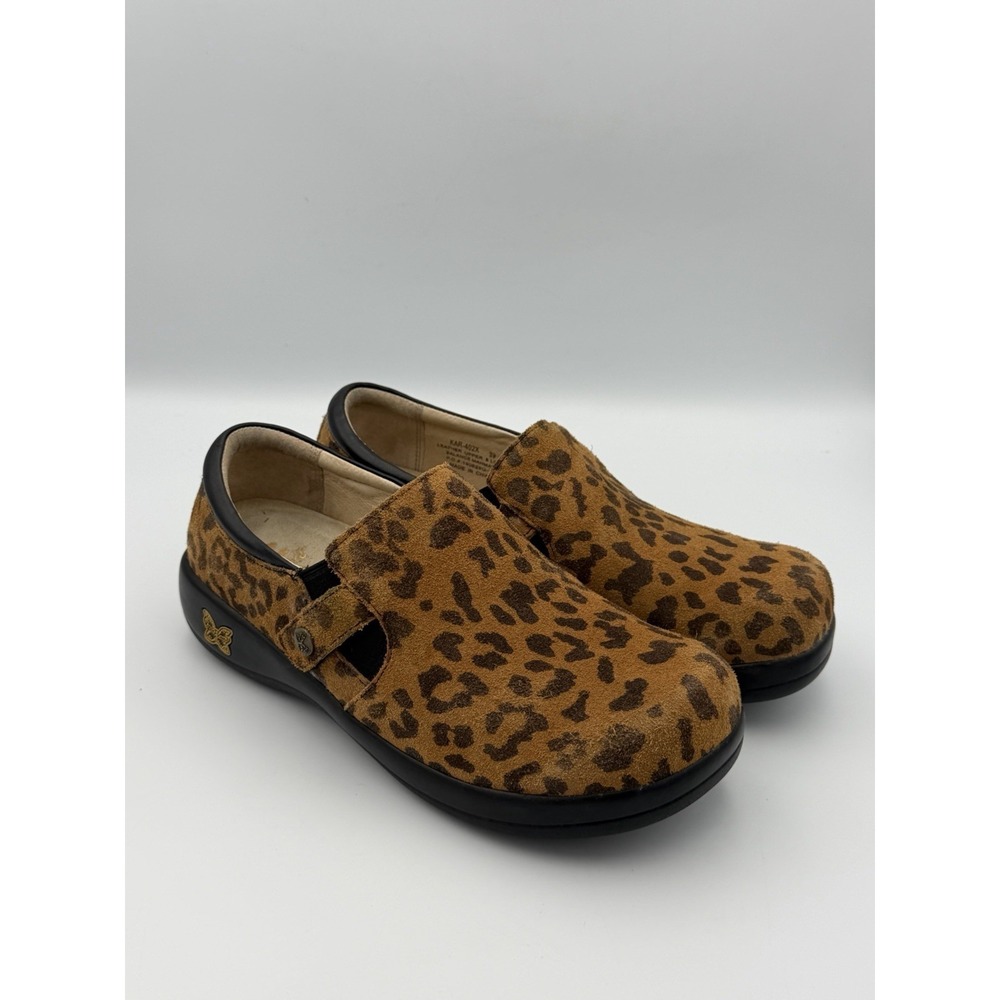 Alegria Kara Leopard Leather Clogs Hook & Loop 39 US 9 Suede Wear